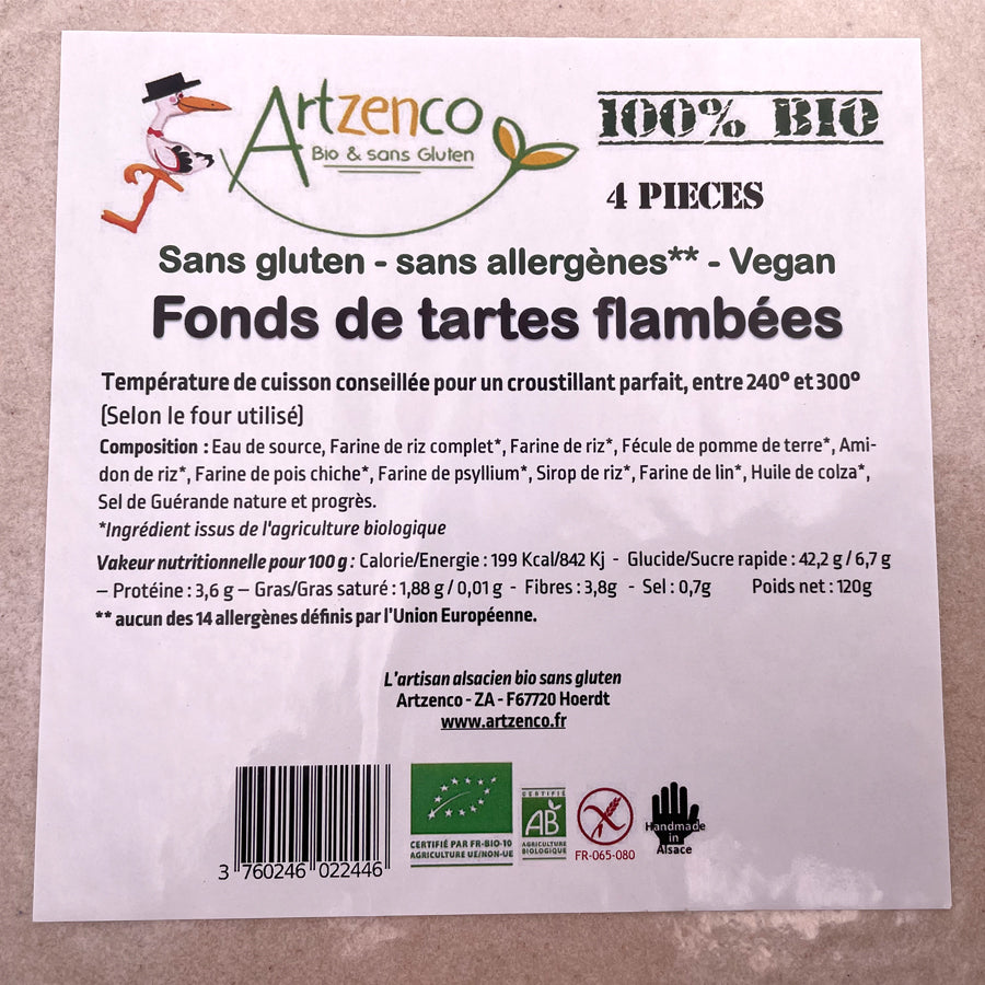 4 Fonds de tartes flambées bio sans gluten, sans allergènes** et vegan