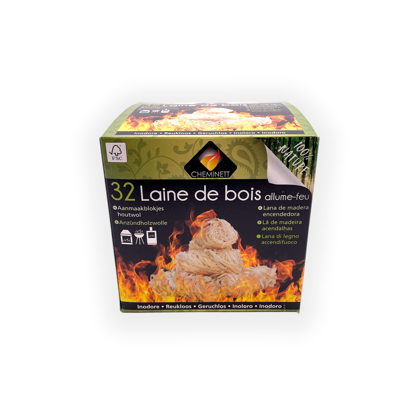 Allume Feu Laine de Bois 100% Naturel (x32)